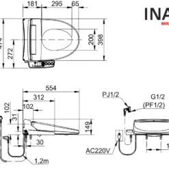 Bồn Cầu INAX ACT-832+CW-KB22AVN Nắp Điện Tử Xả Cảm Ứng 9 Bản vẽ bồn cầu xả cảm ứng INAX ACT-832/CW-KB22AVN nắp điện tử
