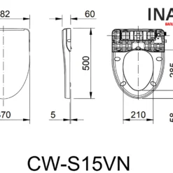 Bồn Cầu INAX C-514A+CW-S15VN 2 Khối Nắp Rửa Cơ 8 Bản vẽ nắp bồn cầu rửa cơ INAX C-514A+CW-S15VN