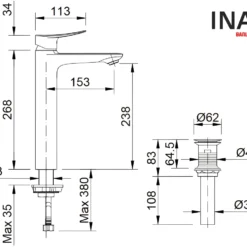 Bản vẽ INAX LFV-502SH - Vòi chậu lavabo cổ cao