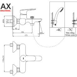 Vòi Sen Tắm INAX BFV-1403S-7C (BFV1403S7C) Nóng Lạnh Tay Sen Tăng Áp 8 Bản vẽ kỹ thuật vòi sen tắm nóng lạnh INAX BFV-1403S