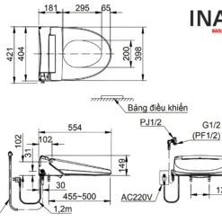 Bản vẽ nắp điện tử bệt 2 khối INAX AC-602 + CW-KA22AVN