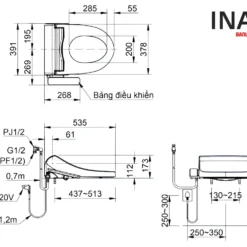 Bồn Cầu INAX ACT-902+CW-H18VN 1 Khối Xả Tự Động Nắp Điện Tử 9 Bản vẽ nắp rửa điện tử bệt INAX ACT-902+CW-H18VN