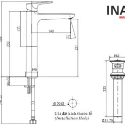 Bản vẽ Vòi Lavabo INAX LFV-1402SH (LFV1402SH) Nóng Lạnh
