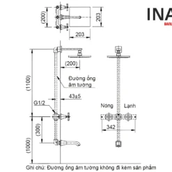 Bản vẽ vòi sen âm tường INAX BFV-81SEW nhiệt độ