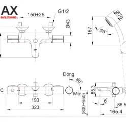 Bản vẽ vòi sen tắm nhiệt độ INAX BFV-3413T-3C