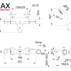 Bản vẽ vòi sen tắm nhiệt độ INAX BFV-3413T-8C