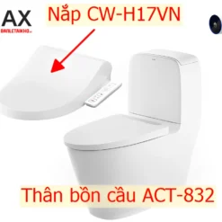 Bồn Cầu INAX ACT-832+CW-H17VN 2 Khối Xả Tự Động Nắp Điện Tử 9 Bồn cầu 2 khối tự động xả nắp điện tử INAX ACT-832+CW-H17VN