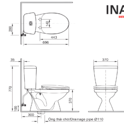 Bồn Cầu INAX C-108A+CW-S15VN 2 Khối Nắp Rửa Cơ 9 Bồn cầu kết hợp nắp rửa cơ INAX C-108A+CW-S15VN