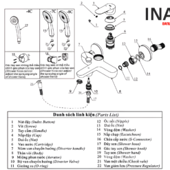 Vòi Sen Tắm INAX BFV-1403S-7C (BFV1403S7C) Nóng Lạnh Tay Sen Tăng Áp 7 Linh kiện vòi sen tắm nóng lạnh INAX BFV-1403S