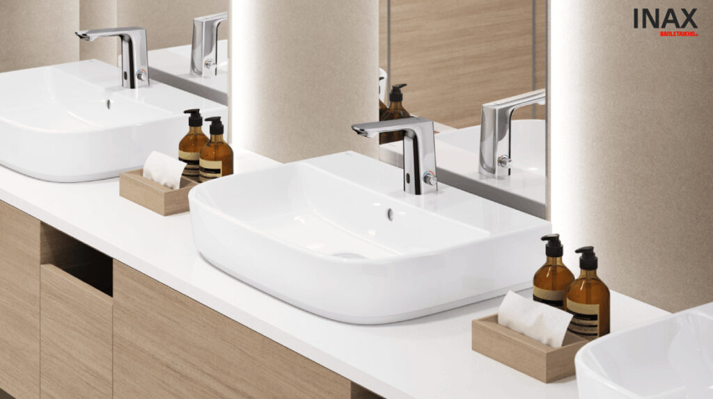 Vòi Lavabo INAX AMV-91K (AMV91K) Nóng Lạnh Cảm Ứng Dùng Điện 220V 2 Vòi Lavabo INAX AMV-91K với thiết kế tối giản, sang trọng