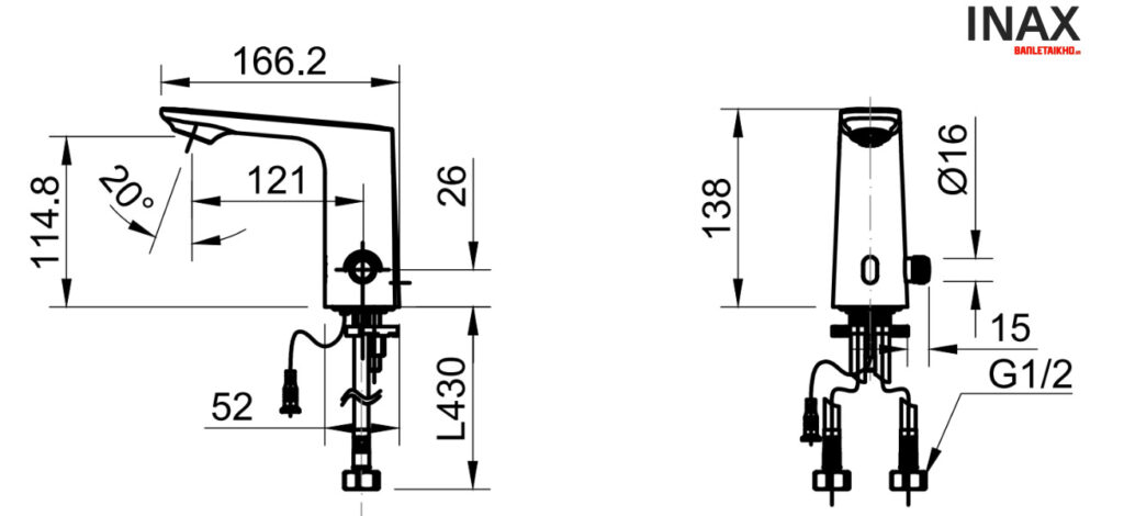 Vòi Lavabo INAX AMV-91K (AMV91K) Nóng Lạnh Cảm Ứng Dùng Điện 220V 3 Bản vẽ lắp đặt vòi Lavabo Inax AMV-91K