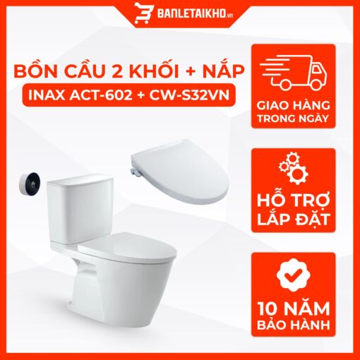 Bồn Cầu INAX ACT-602+CW-S32VN 2 Khối Xả Tự Động Nắp Rửa Cơ 1 Bồn Cầu INAX ACT-602+CW-S32VN 2 Khối Xả Tự Động Nắp Rửa Cơ
