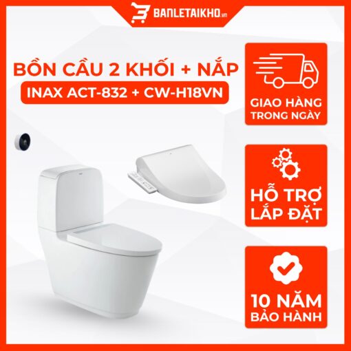 Bồn Cầu INAX ACT-832+CW-H18VN 2 Khối Xả Tự Động Nắp Điện Tử 1 Bồn Cầu INAX ACT-832+CW-H18VN 2 Khối Xả Tự Động Nắp Điện Tử