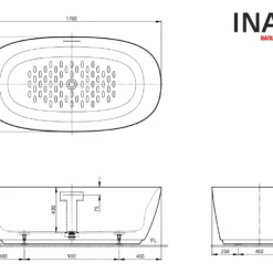 Bản vẽ Bồn Tắm Đặt Sàn ỊNAX BF-1760V (BF1760V) Dài 1.7M
