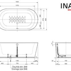 Bồn Tắm INAX BF-1656V (BF1656V) Đặt Sàn Dài 1.6M 6 Bản vẽ Bồn Tắm INAX BF-1656V (BF1656V) Đặt Sàn 1m6
