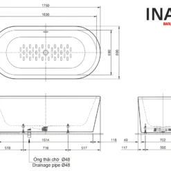Bản vẽ Bồn Tắm INAX BF-1757V (BF1757V) Lập Thể 1.75M