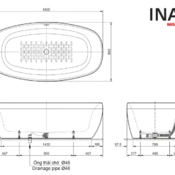 Bồn Tắm INAX BF-1858V (BF1858V) Đặt Sàn Lập Thể 1.8M 7 Bản vẽ Bồn tắm lập thể INAX BF-1858V