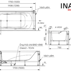 Bản vẽ bồn tắm yếm INAX FBV-1502SR