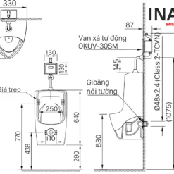 Bản vẽ Bồn Tiểu Nam INAX U-431VR Treo Tường Vành Rim