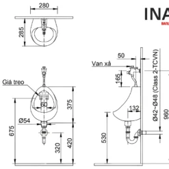 Bồn Tiểu Nam INAX U-116V (U116V) Treo Tường 8 Bản vẽ Bồn tiểu nam treo tường INAX U-116V