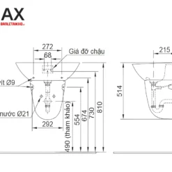 Bản vẽ chân chậu lavabo INAX L-297VC (L297VC)