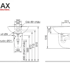 Bản vẽ chân chậu lavabo lửng INAX L-288VC (L288VC)