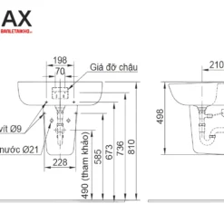 Chân Ngắn Lavabo INAX L-298VC (L298VC) Treo Tường (L-312V, AL-312V) 12 Bản vẽ Chân chậu rửa INAX L-298VC (L298VC)