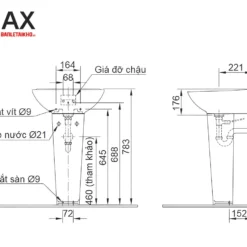 Bản vẽ Chân dài chậu rửa lavabo INAX L-288VD