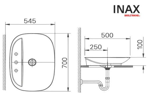 Bản vẽ Chậu Lavabo Đặt Bàn Aqua Ceramic INAX AL-S640V