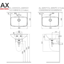 Chậu Rửa Lavabo INAX AL-289V/L-288VC Kèm Chân Ngắn Treo Tường 9 Bản vẽ Chậu Lavabo INAX AL-289V/L-288VC Chân Treo Tường