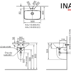 Chậu Rửa Lavabo INAX AL-289V/L-288VC Kèm Chân Ngắn Treo Tường 6 Bản vẽ Chậu Lavabo INAX AL-289V/L-288VC Treo Tường Chân Ngắn