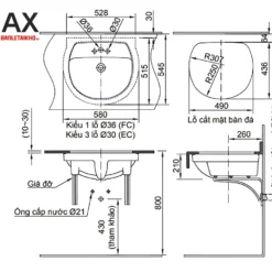 Bản vẽ Chậu rửa âm bàn INAX AL-2094V