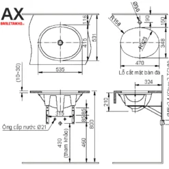 Bản vẽ chậu rửa âm bàn INAX AL-2293V