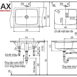 Bản vẽ Chậu rửa âm bàn INAX AL-2298V
