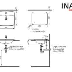 Bản vẽ chậu rửa dương bàn INAX AL-2398V (AL2398V)