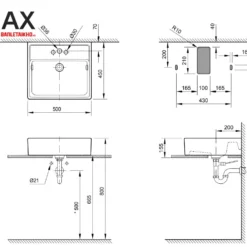 Chậu Rửa Lavabo Inax L-2293V (L2293V) Âm Bàn Oval 7 Bản vẽ Chậu rửa lavabo âm bàn đá INAX L-2293V