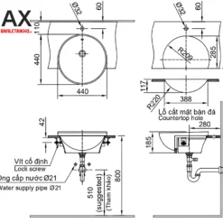 Bản vẽ Chậu rửa lavabo bán âm INAX AL-333V