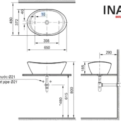 Bản vẽ chậu rửa lavabo đặt bàn INAX AL-465V