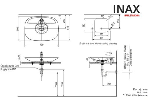 Bản vẽ Chậu rửa lavabo đặt bàn INAX AL-S640V