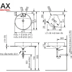 Bản vẽ Chậu rửa lavabo đặt bàn INAX L-294V (L294V)