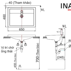 Bản vẽ Chậu Rửa Lavabo INAX L-2397V (L2397V) Dương Vành