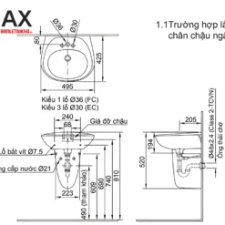 Bản vẽ Chậu rửa lavabo treo tường INAX L-284V