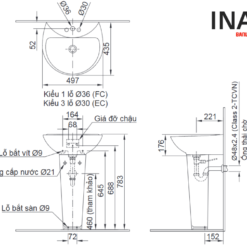 Bản vẽ Chậu rửa lavabo treo tường INAX L-285V+L-288VD