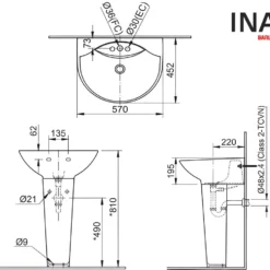 Chậu Rửa Lavabo INAX L-288V/L-288VD Kèm Chân Dài Treo Tường 11 Bản vẽ Chậu rửa lavabo treo tường INAX L-288V + L-288VD
