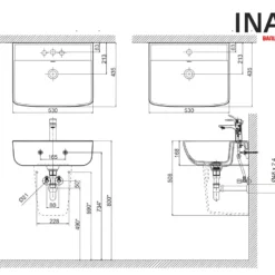 Chậu Rửa Lavabo INAX L-312V/L-298VC Kèm Chân Ngắn Treo Tường 12 Bản vẽ Chậu rửa lavabo treo tường INAX L-312V/L-298VC (L-312V + L-298VC)