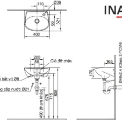 Bản vẽ chậu rửa mặt INAX L-280V treo tường