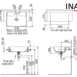 Bản vẽ chậu rửa mặt lavabo Inax AL-345V (AL345V) bán âm