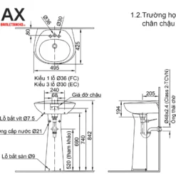 Bản vẽ Chậu rửa treo tường INAX L-284V (L284V)