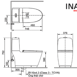 Bản vẽ kỹ thuật của bồn cầu INAX 2 khối AC-832VN