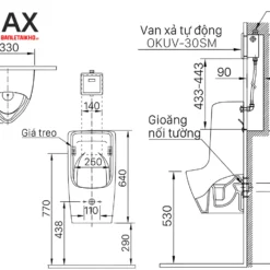 Bản vẽ kỹ thuật bồn tiểu nam INAX AU-431VAC treo tường cấp âm